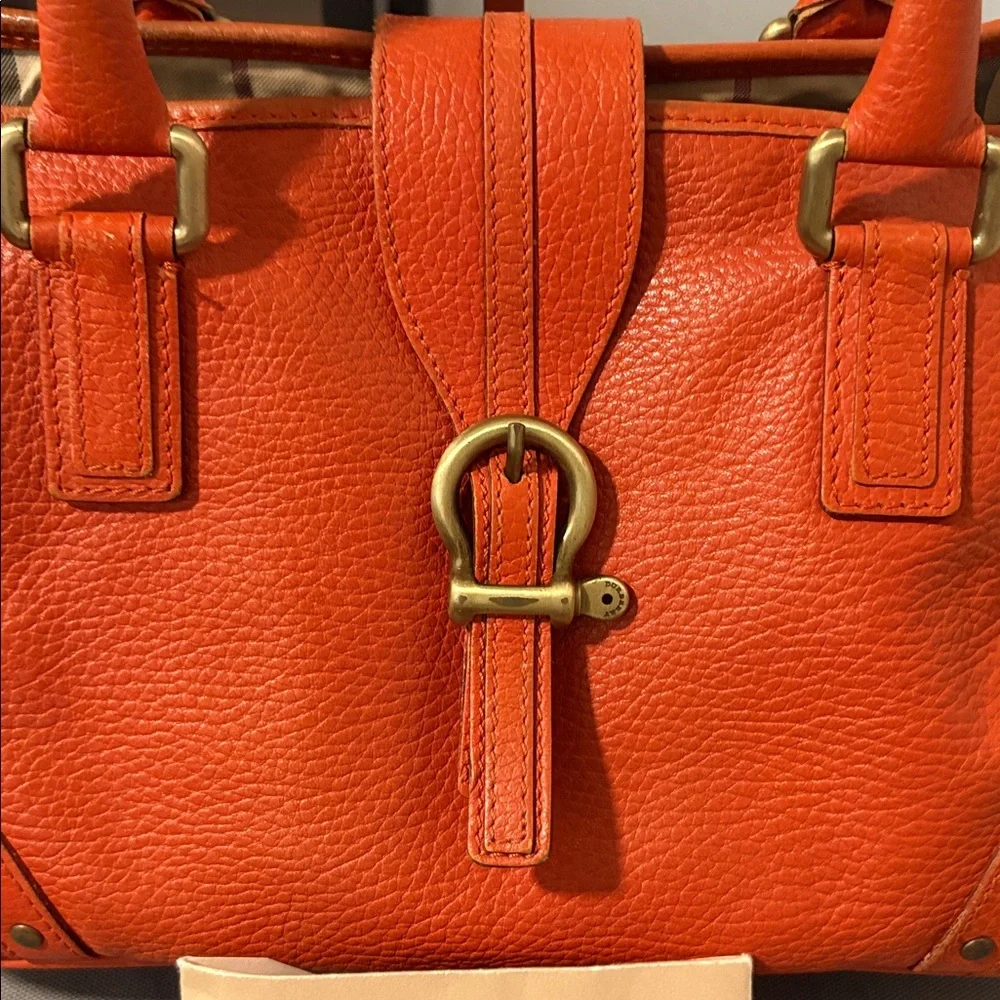 Burberry Orange Vintage Pebbled Leather Satchel Bag - Picture 3 of 16